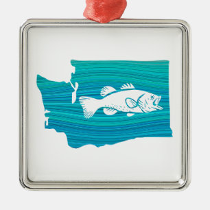 Washington State Wave Fishing Metal Ornament