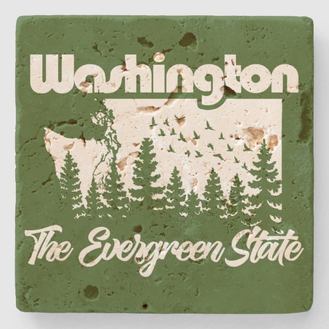 Washington The Evergreen State Stone Coaster (Front)