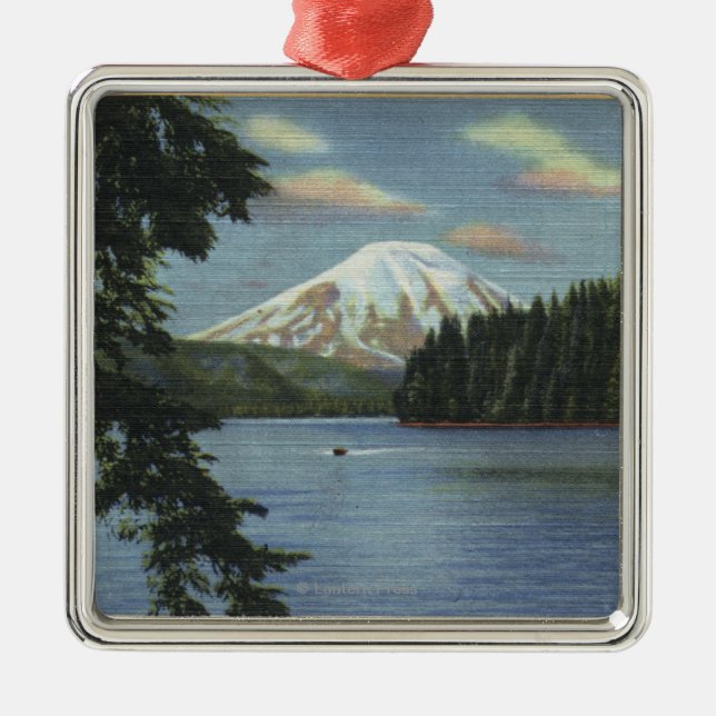Washington - View of Mt. St. Metal Tree Decoration (Front)