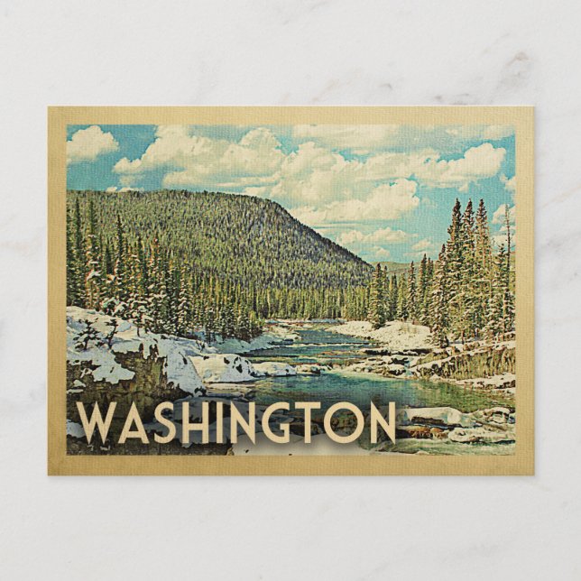 Washington Vintage Travel Snowy Winter Nature Postcard (Front)