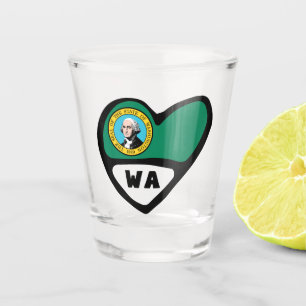 Washington, WA State Flag In Heart, Shot Glass