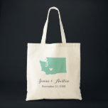 Washington Wedding Welcome Tote Bag<br><div class="desc">Welcome out of town wedding guests with a bag full of snacks and treats personalised with the state where you're getting married and the bride and groom's names and wedding date. Click Customise It to move the heart to show any city or location on the state map. Use the design...</div>