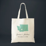 Washington Wedding Welcome Tote Bag<br><div class="desc">Welcome out of town wedding guests with a bag full of snacks and treats personalised with the state where you're getting married and the bride and groom's names and wedding date. Click Customise It to move the heart to show any city or location on the state map. Use the design...</div>