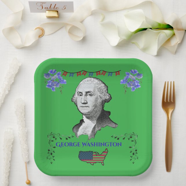Washington's Contribution kelly green  Paper Plate (Wedding)