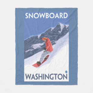 WashingtonSnowboarding Vintage Travel Poster Fleece Blanket