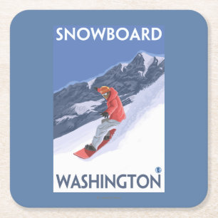WashingtonSnowboarding Vintage Travel Poster Square Paper Coaster
