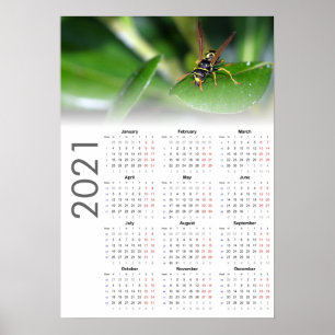 Wasp Calendar 2021 Poster - Monday start