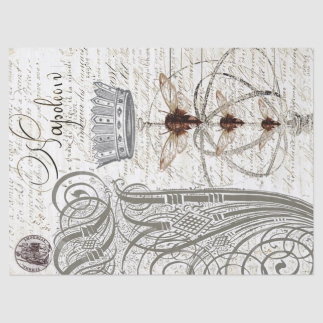 Wasp Ephemera Script Decoupage Tissue Paper (Front)