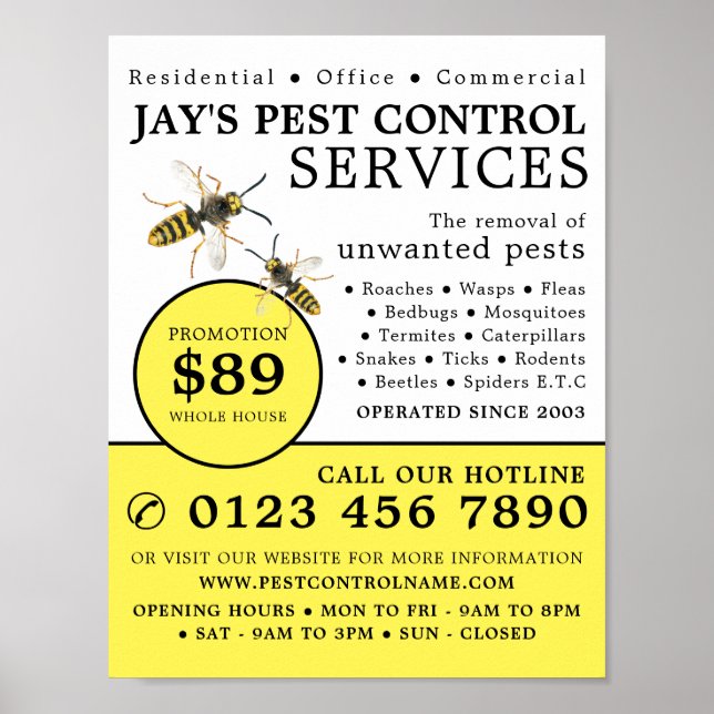 Wasp, Pest Control Advertising Poster (Front)