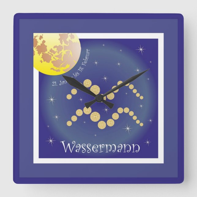 Wassermann 21. Januar bis 18. Februar Uhr Square Wall Clock (Front)