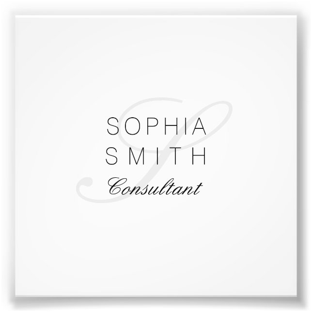 Wassermarke Minimalist Monogram Elegant Consultant Photo Print (Front)