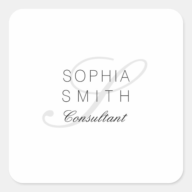 Wassermarke Minimalist Monogram Elegant Consultant Square Sticker (Front)