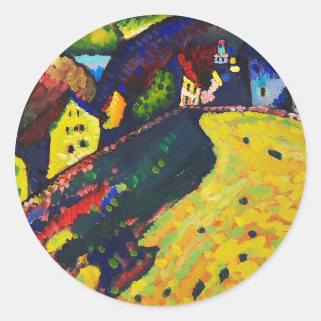 Wassily Kandinsky Houses at Murnau. Expressionism Classic Round Sticker (Front)