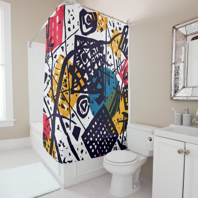 Wassily Kandinsky - Small Worlds V Abstract Art Shower Curtain (In Situ)