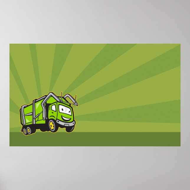 Waste Collection Garbage Rubbish Truck Cartoon Poster (Front)