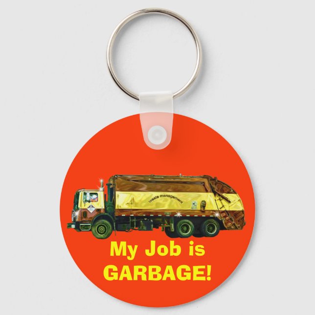 WASTE DISPOSAL GARBAGE TRUCK Funny Art Keychain (Front)