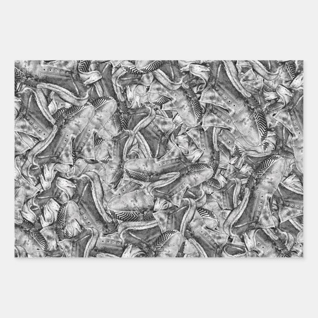Wasted running shoes graphic motif  random pattern wrapping paper sheet (Front)