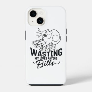 Wasting My Lives Funny Cat Design iPhone 14 Case