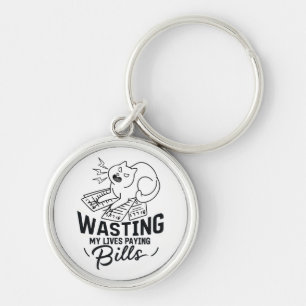 Wasting My Lives Funny Cat Design Key Ring