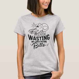 Wasting My Lives Funny Cat Design T-Shirt