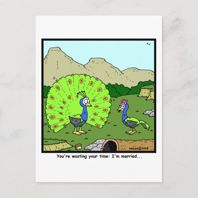 Wasting your time: Peacock Cartoon Postcard (Front)