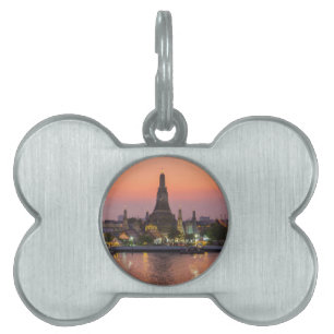 Wat Arun Temple Bangkok Thailand at sunset Pet ID Tag