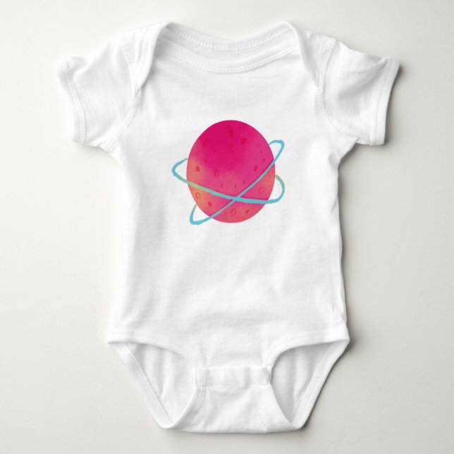 Watarcolour Pink Planet Baby Bodysuit (Front)