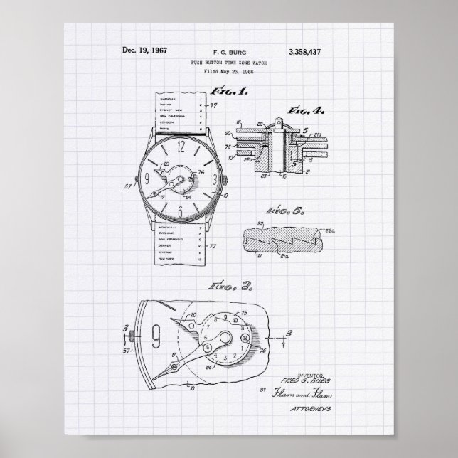 Watch 1966 Patent Art - Lined Peper Poster (Front)