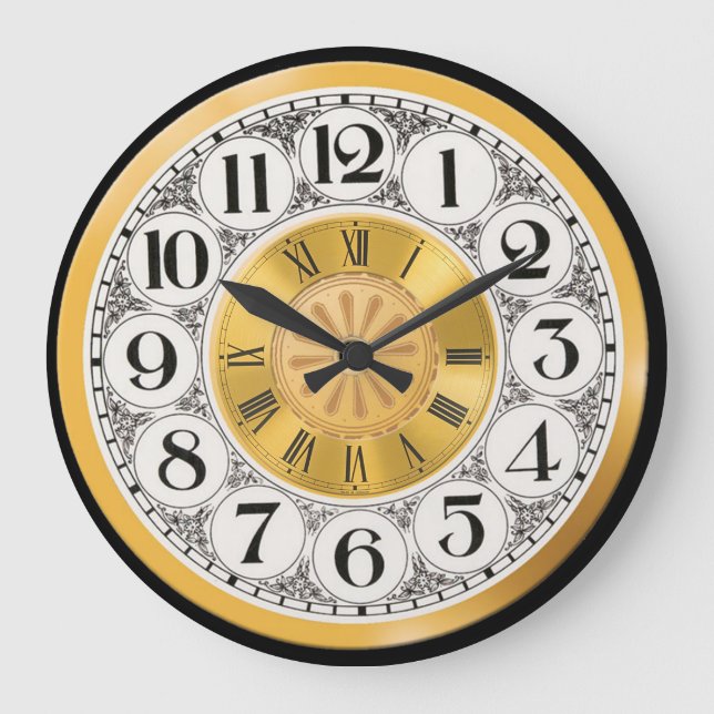 Watch face gold silver roman modern numeral deco large clock (Front)