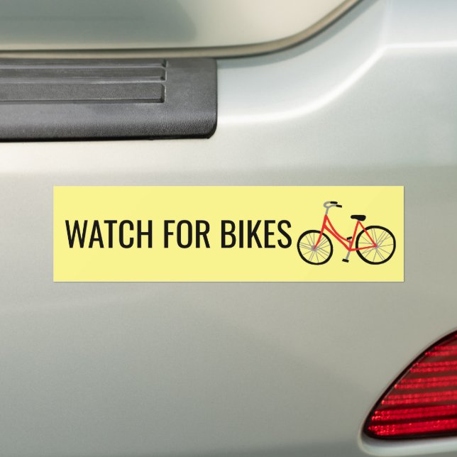 WATCH FOR BIKES Cute RED Bicycle Cyclist Safety Bumper Sticker (On Car)