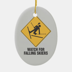 Watch For Falling Skiers Ceramic Tree Decoration