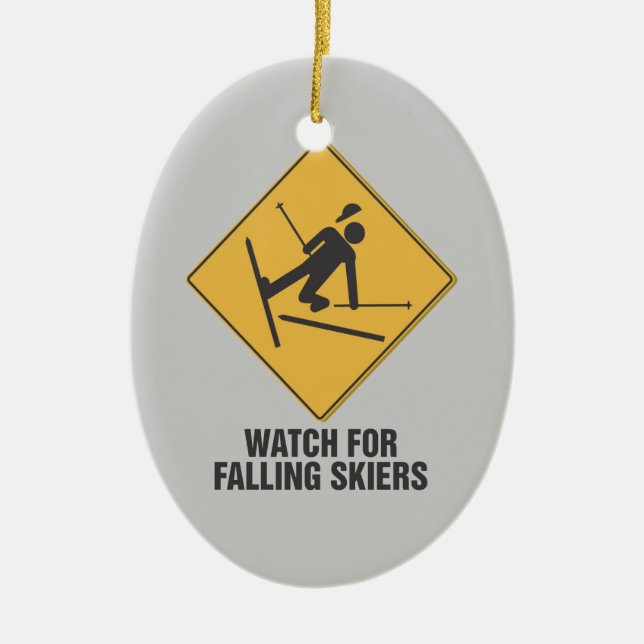 Watch For Falling Skiers Ceramic Tree Decoration (Front)