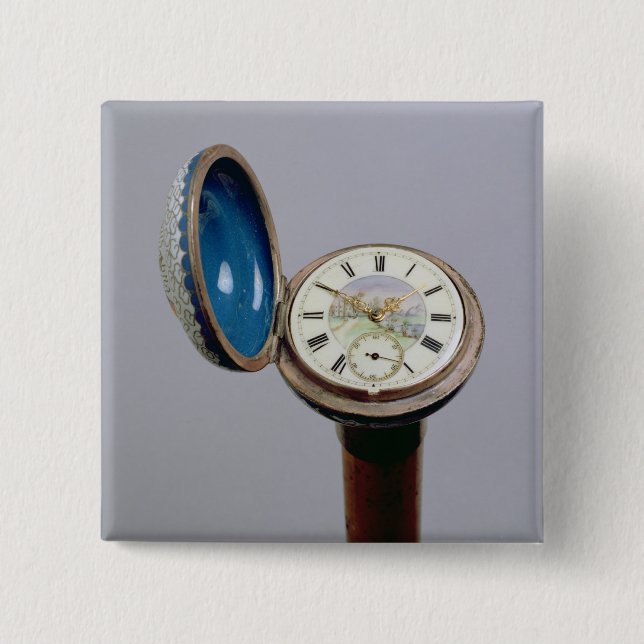 Watch gadget cane (cloisonne enamel) 15 cm square badge (Front)