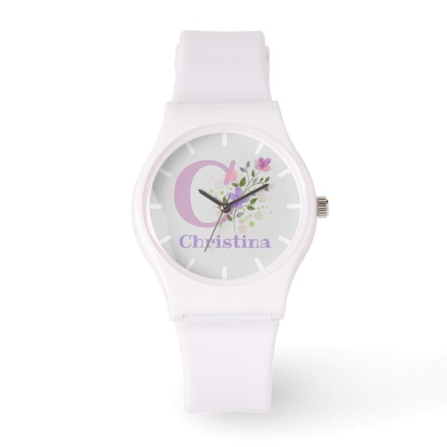 Watch in a Floral Design with Name & Initial (Front)