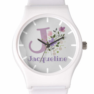 Watch in a Floral Design with Name & Initial