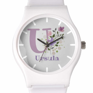 Watch in a Floral Design with Name & Initial