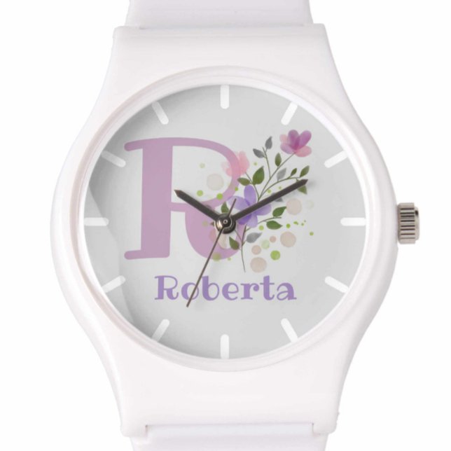 Watch in a Floral Design with Name & Initial (Creator Uploaded)