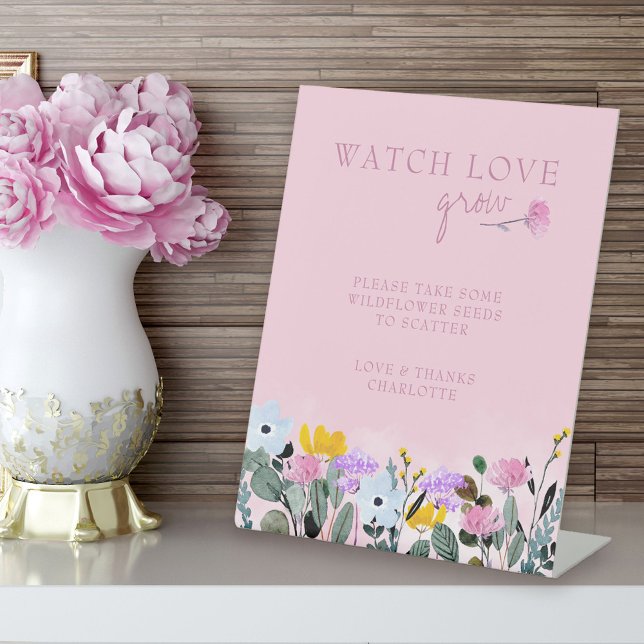 Watch Love Grow Wildflower Seed Favours Pedestal Sign (Watch Love Grow favor table sign from my Wildflower Lawn Collection.)