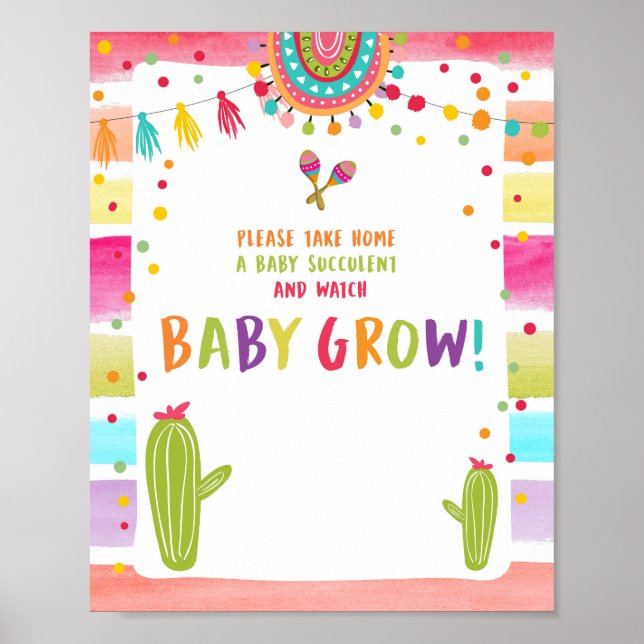 Watch Me Grow Cactus Fiesta Baby Shower Table Sign (Front)