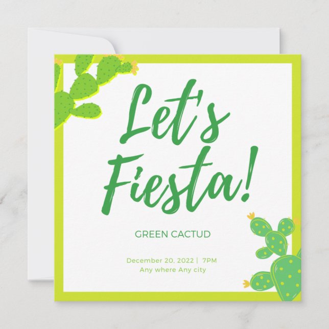 Watch Me Grow Green Cactus Succulent Fiesta Favor  Invitation (Front)