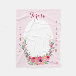 Watch me grow - Pink watercolor Fleece Blanket