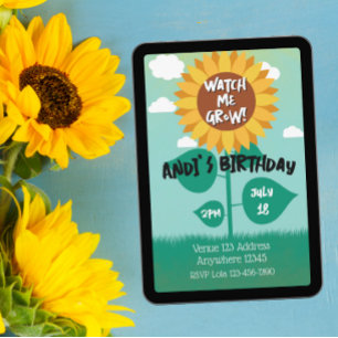 Watch Me Grow Sunflower Minimalist Birthday Invitation