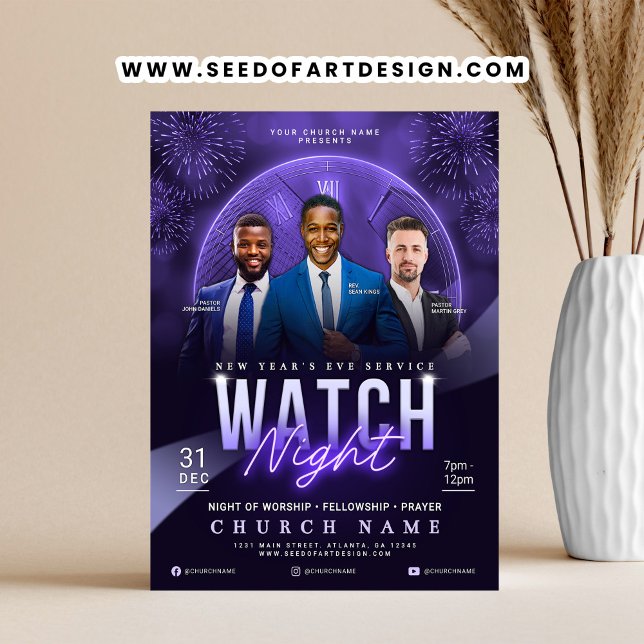 Watch Night New Year's Eve Church Service Flyer (Creator Uploaded)