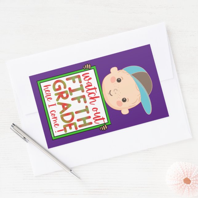 WATCH OUT FIFTH GRADE HERE I COME funny cute       Rectangular Sticker (Envelope)