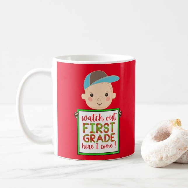 WATCH OUT FIRST GRADE HERE I COME funny cute       Coffee Mug (With Donut)