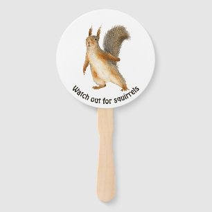 Watch Out for Squirrels Funny Brown Squirrel Hand Fan