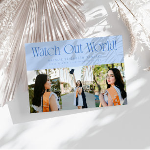 Watch Out World Multi Photo Icy Blue Graduation Announcement