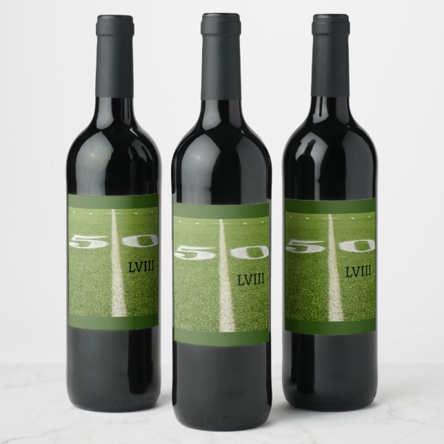 Watch Party 50 Yard Line Grass Field Football  Wine Label (Bottles)