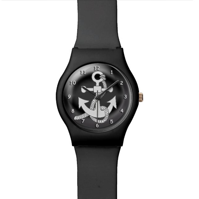 Watch - White Anchor on  3D black background (Close Up)