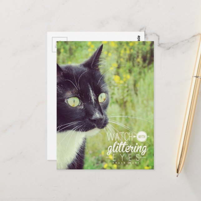 Watch with Glittering Eyes Cat Postcard (Front/Back In Situ)